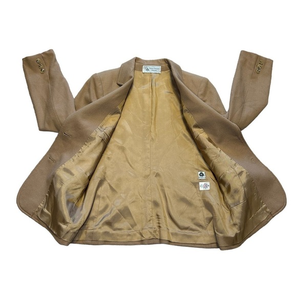 VINTAGE EVAN-PICONE WOMENS TAN WOOL LINED 2-BUTTON BLAZER, PETITE SIZE 12 - Picture 5 of 12